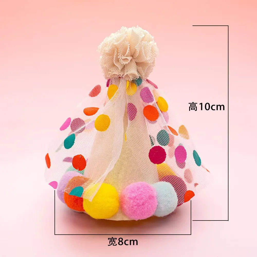 Colorful Dog Cat Birthday Hat Adjustable Cat Birthday Scarf Hat Set Cute Dog Bib Pet Birthday Party Dress Up Hat Dog Accessories