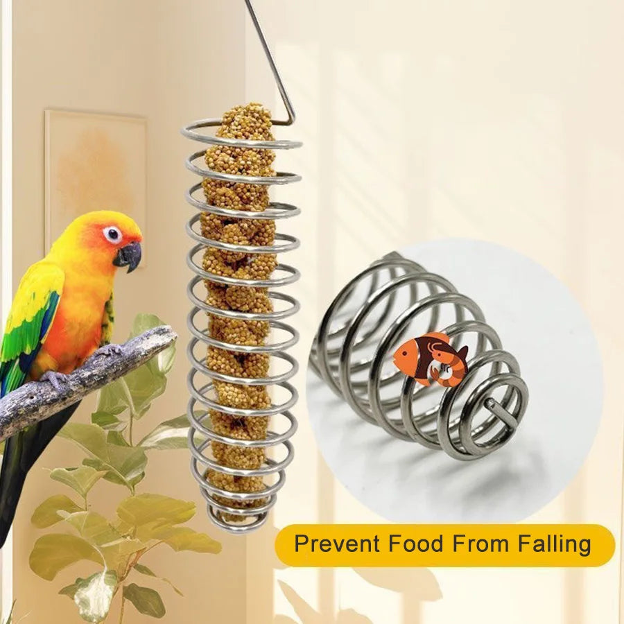5/10 PCs Stainless Steel Bird Feeder Spiral Parrot Fruits Vegetable Basket Hanging Parrots Foraging Toys Bird Cage Accessories