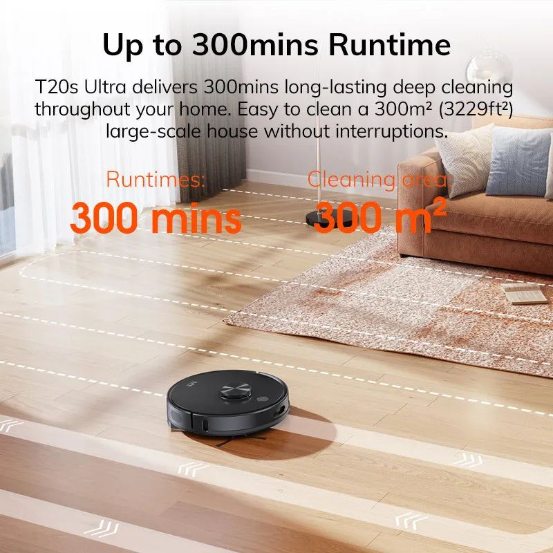 Robot aspirateur ILIFE T20s Ultra avec station de vidage automatique, aspiration 10 000 Pa, batterie 4 600 mAh, autonomie maximale de 300 minutes