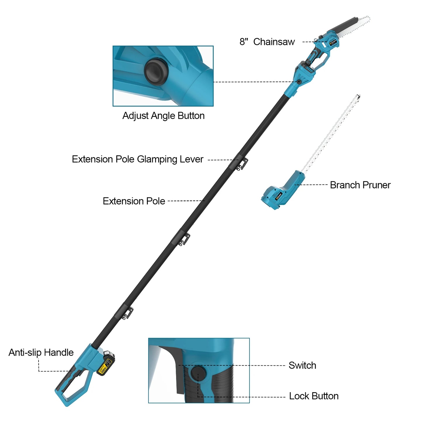 Gisam 2in1 Brushless High Branch Saw & Hedge Trimmer Cordless Branch Pruner Electric Chainsaw Tool For makita 18v battery pin
