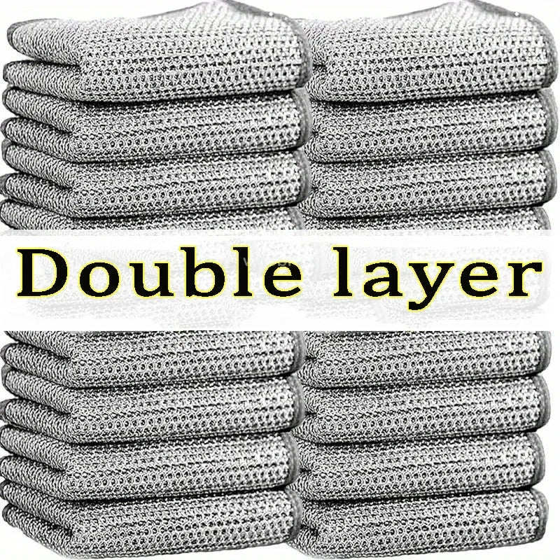 Cotton Kitchen Dishclothmetal Cleaning Cloth Home Cleaning Cloth Multifunctional Non-Scratch Wire Dishcloth Kitchen Supplies