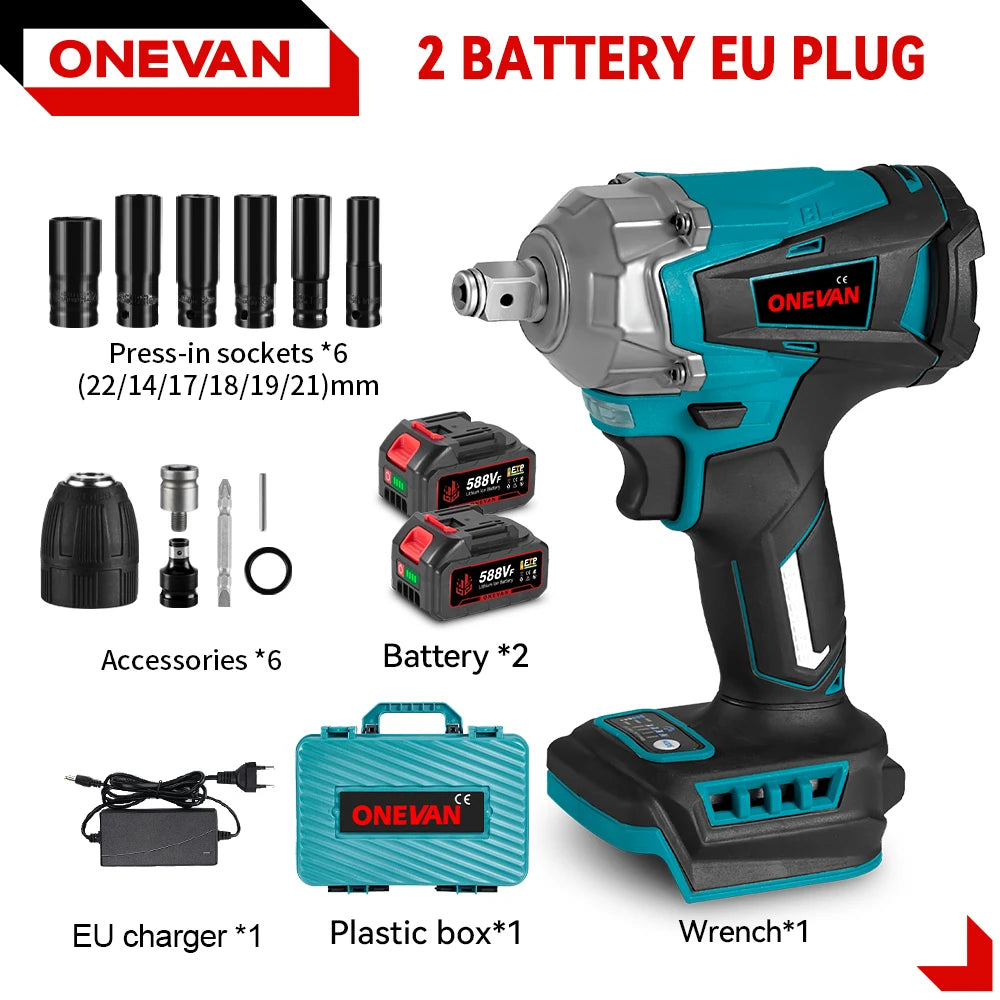 ONEVAN 1200N.M Torque Brushless Electric Impact Wrench 1/2 Inch Cordless Electric Wrench Power Tools For Makita 18V Battery Pin