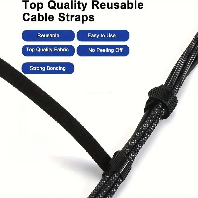 Releasable Cable Ties Cable Strap Wire Arrangement Black Nylon Hook Loop Straps Wrap Zip Bundle Bandage Tie Plastics Fastenin
