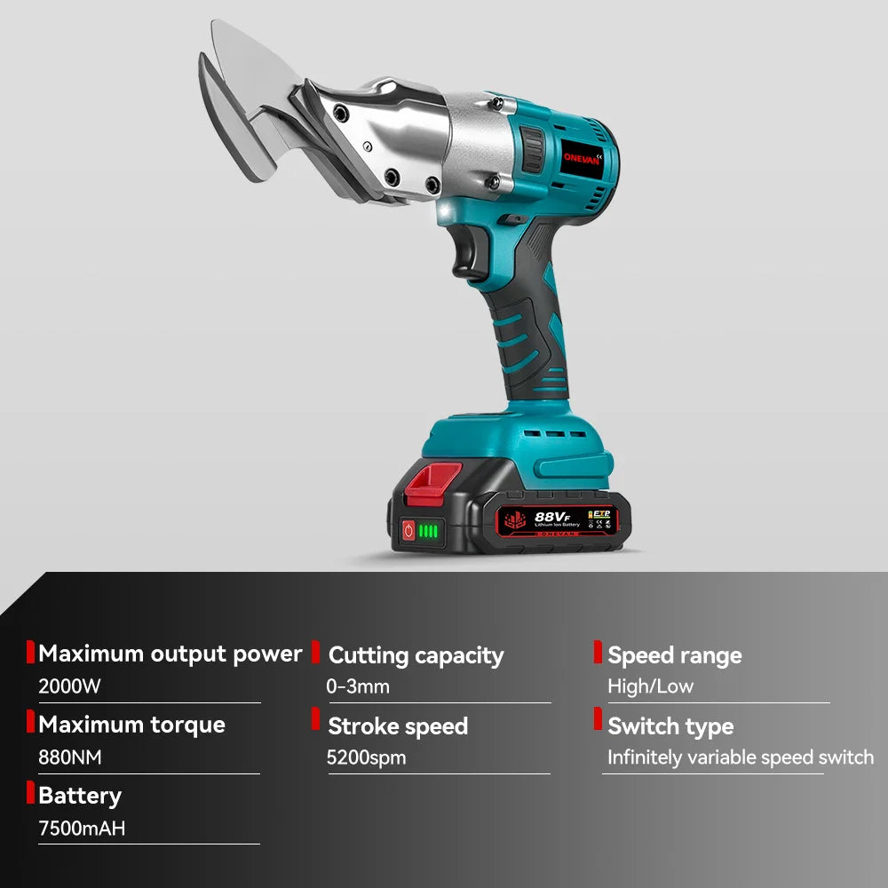 ONEVAN 880NM Elektrische plaatschaar Draadloze ijzer-staalschaar Plaatmetaalsnijder Elektrisch gereedschap voor Makita 18V-accu