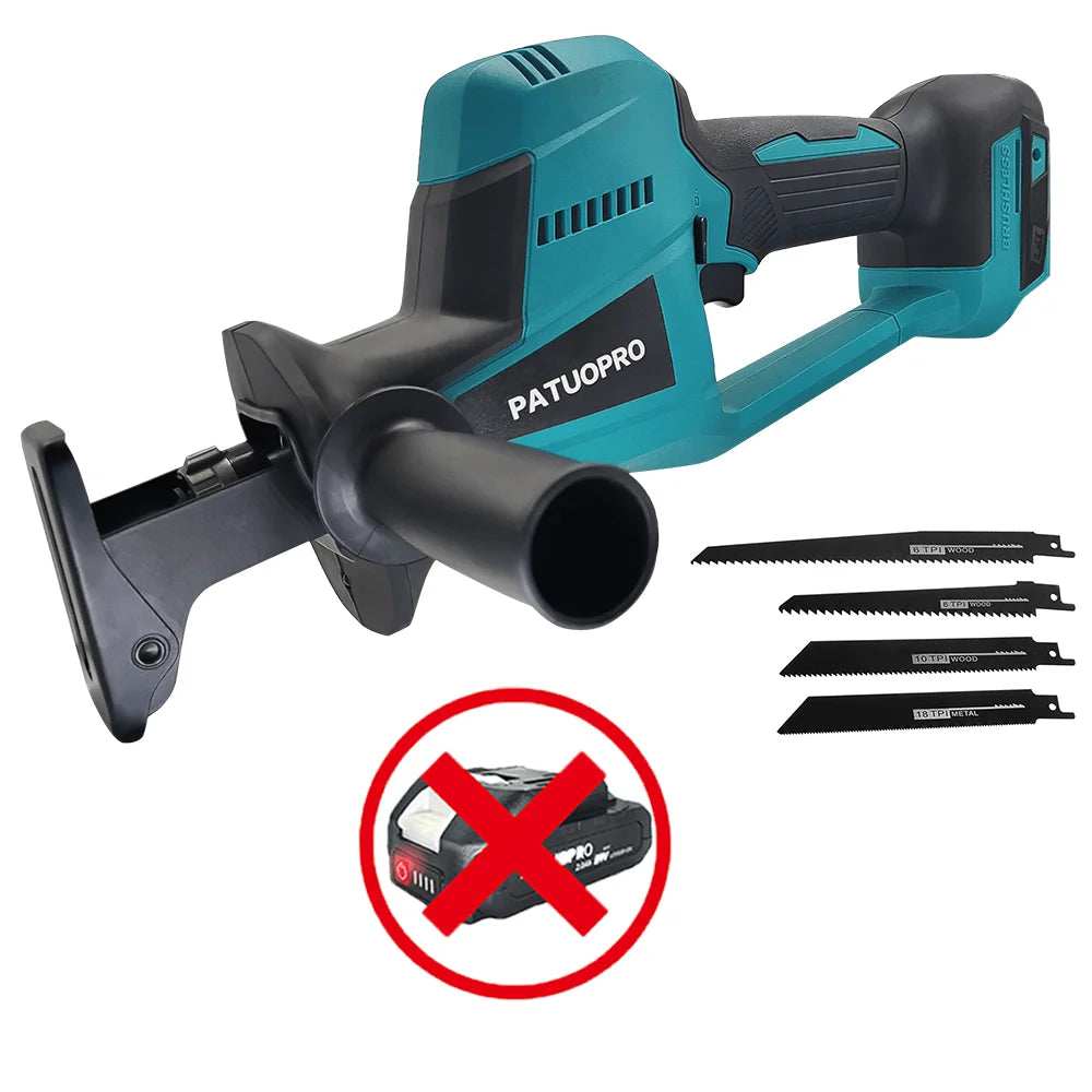 Borstelloze 22 mm draadloze oplaadbare reciprozaag met 4-delige zaagbladenset voor hout/metaal/pvc-snijder, geschikt voor Makita 18V-accu