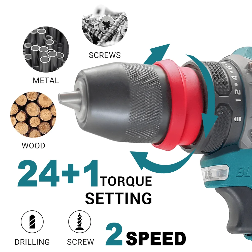 10mm New 2In1 Rechargeable Electric Screwdriver Cordless Drill Lithium Battery Multifunctional Power Tool For Makita 18V Battery