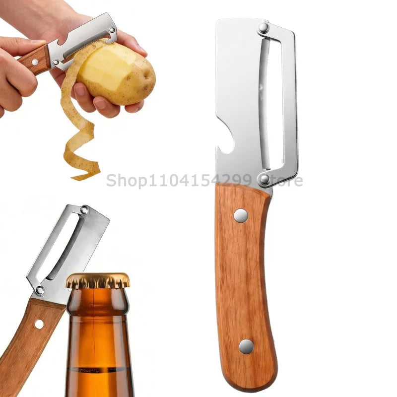 New Paring Knife Ergonomic Wood Handle Knife Stainless Steel Vegetable Peeler with Wooden Handle 2-in-1 Fruit Potato Peeler