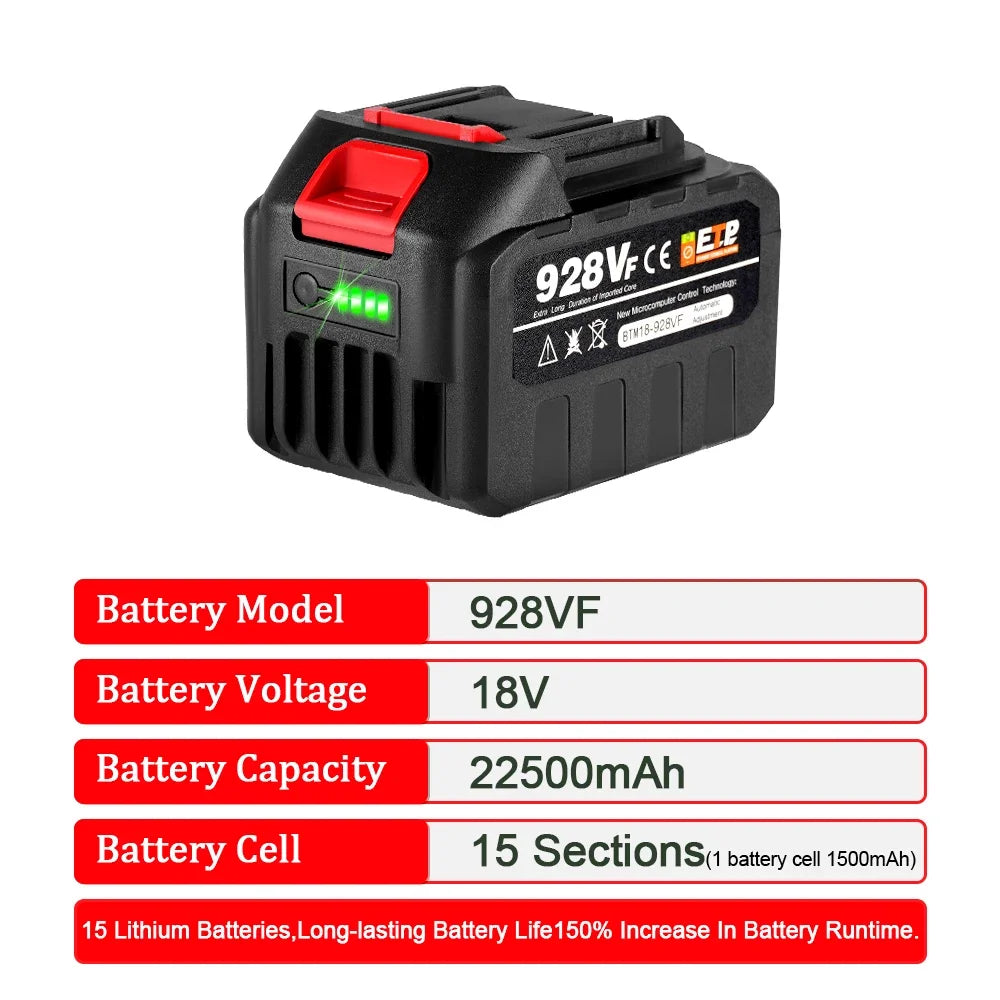 388VF Oplaadbare accu 22500mAh 15000mAh lithium-ionbatterij 128VF 928VF voor Makita 18V accugereedschap