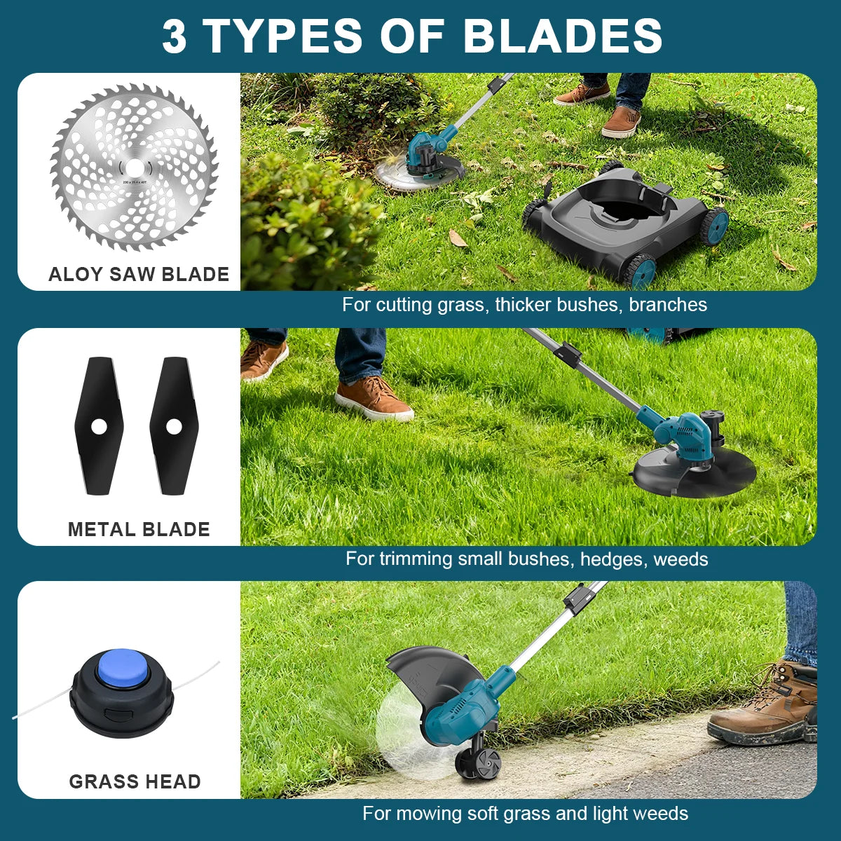 Gisam 3in1 Brushless Electric Lawn Mower 12Inch Cordless Foldable Grass Trimmer Garden Pruning Tool For Makita 18V Battery Pin