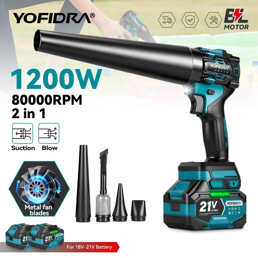 YOFIDRA 80000RPM Brushless 2IN1 Electric Turbo Fan Cordless Air Blower&Suction Leaf Snow Dust Cleaner Tool For Makita Batter Pin