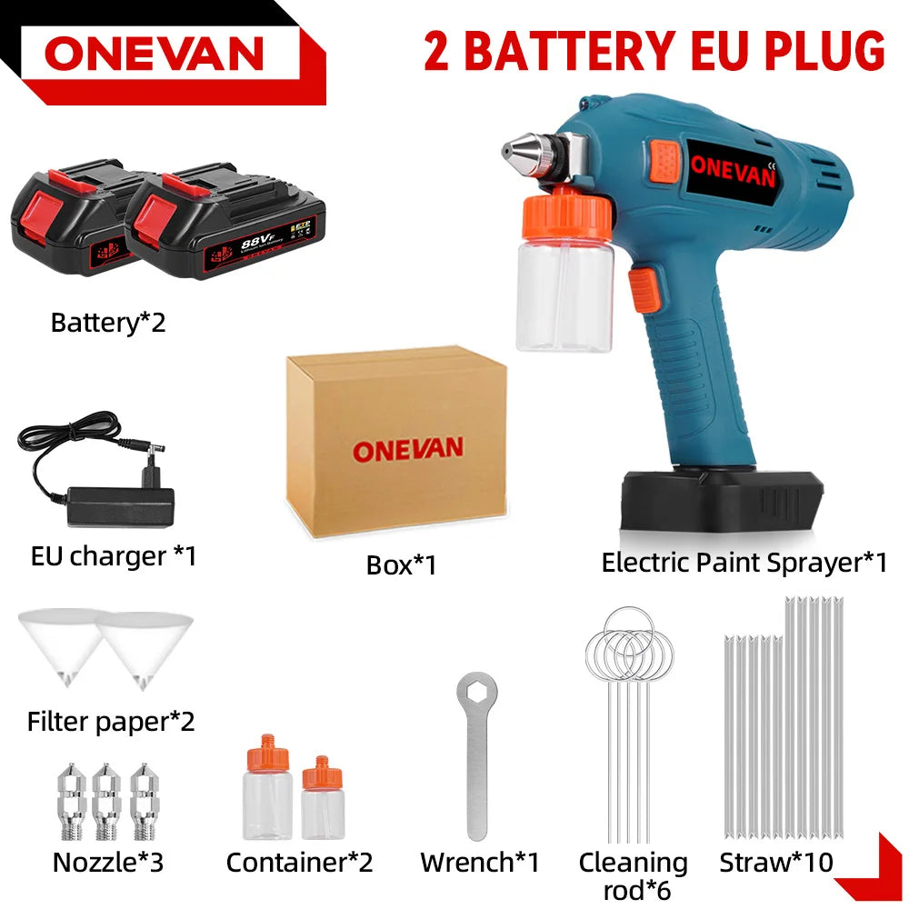 ONEVAN 100ML Electric Spray Gun Cordless Paint Sprayer Rechargeable Auto Furniture Steel Power Tools For Makita 18V Battery Pin