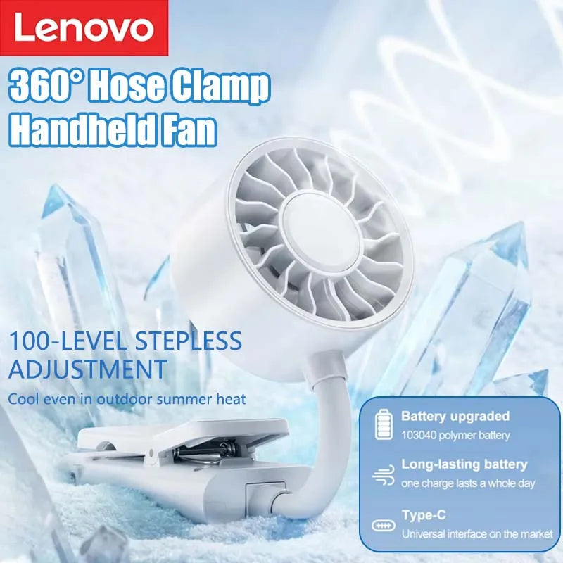 Lenovo Desktop Clip Small Fan Long-lasting Outdoor Hose Clip Mini Usb Charging Fan Suitable For Multiple Scenarios