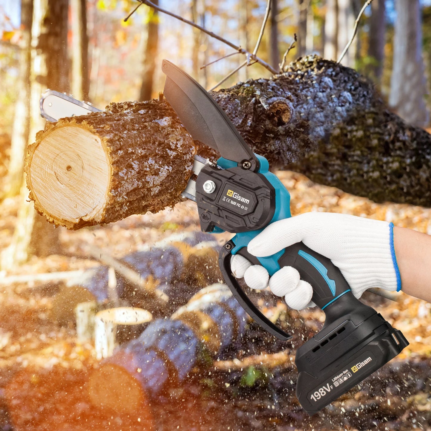 Gisam 8'' Brushless Electric Chainsaw Cordless Electric Saw Handheld Woodworking Garden Pruning Saw for Makita 18V Battery Pin