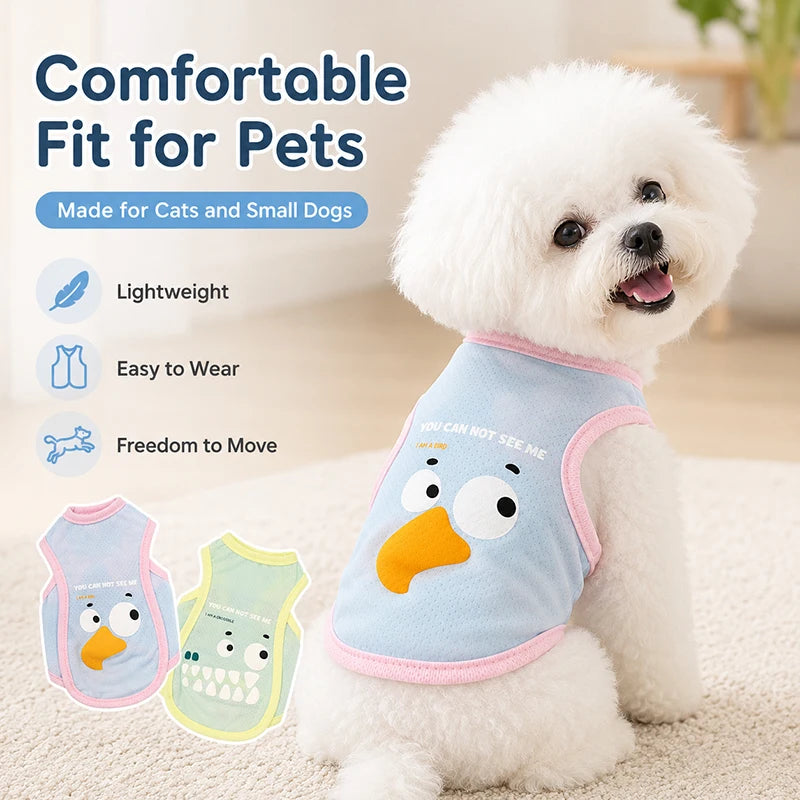 Summer Pet Cooling Vest Breathable Ice Silk Dog Cat Shirt Lightweight Cartoon Puppy Kitten Clothes for Hot Weather Wear