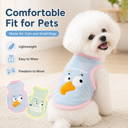 Summer Pet Cooling Vest Breathable Ice Silk Dog Cat Shirt Lightweight Cartoon Puppy Kitten Clothes for Hot Weather Wear