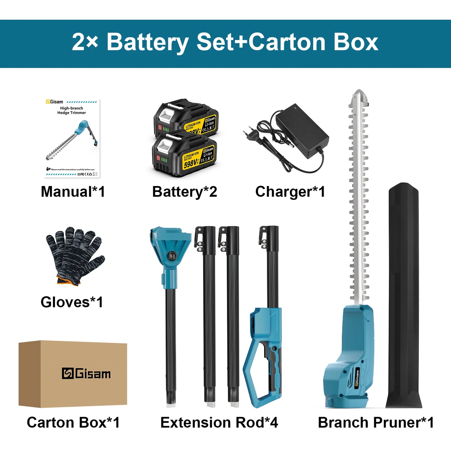 Gisam 7200SPM Electric High Branch Hedge Trimmer Brushless Cordless Telescopic Hedge Shear Power Tool For Makita 18v Battery Pin