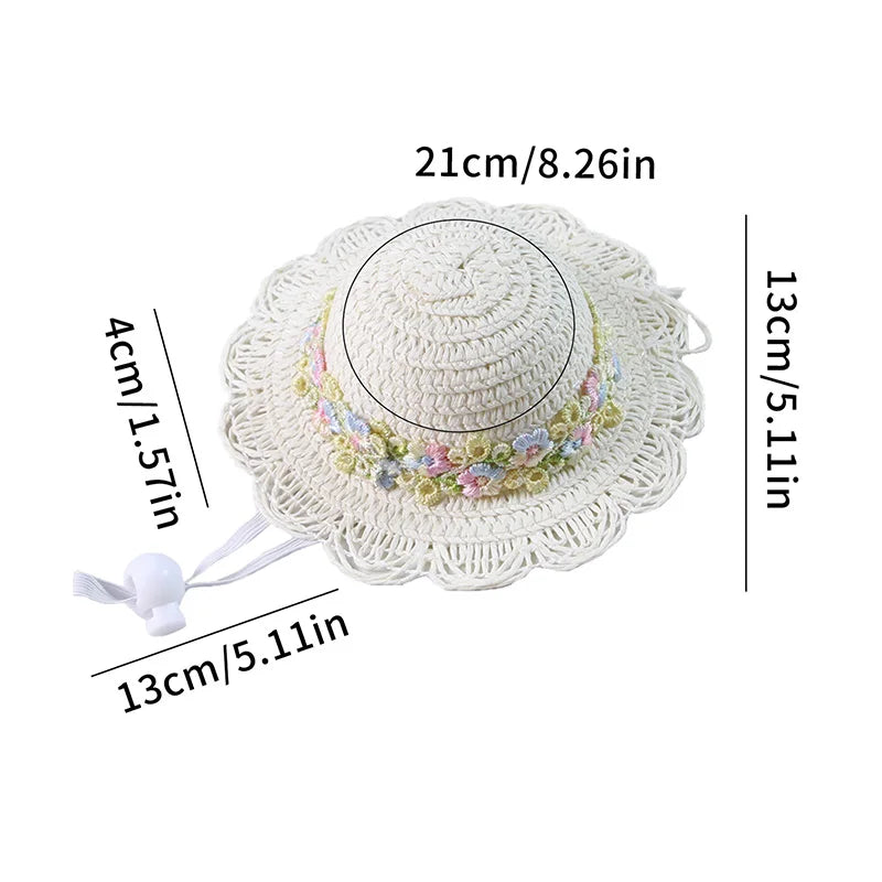 Cute Pet Straw Hat for Cats Small Dogs Adjustable Cat Princess Hat Summer Puppy Sun Hat Outdoor Cute Kitten Headwear Pet Supply