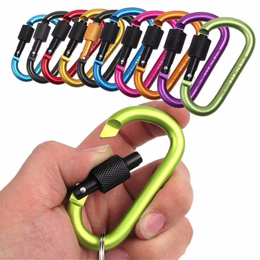 Lot de 4 mousquetons en aluminium avec verrouillage à vis, diamètre 7,5 mm, équipement EDC pour randonnée, camping et plein air, crochets de sécurité en D