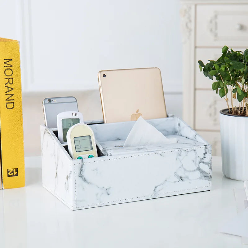 Multifunctional Tissue Box with Stationery Remote Control Box, Decorative Tissue Pen Remote Organizer for Home/Office/Restaurant