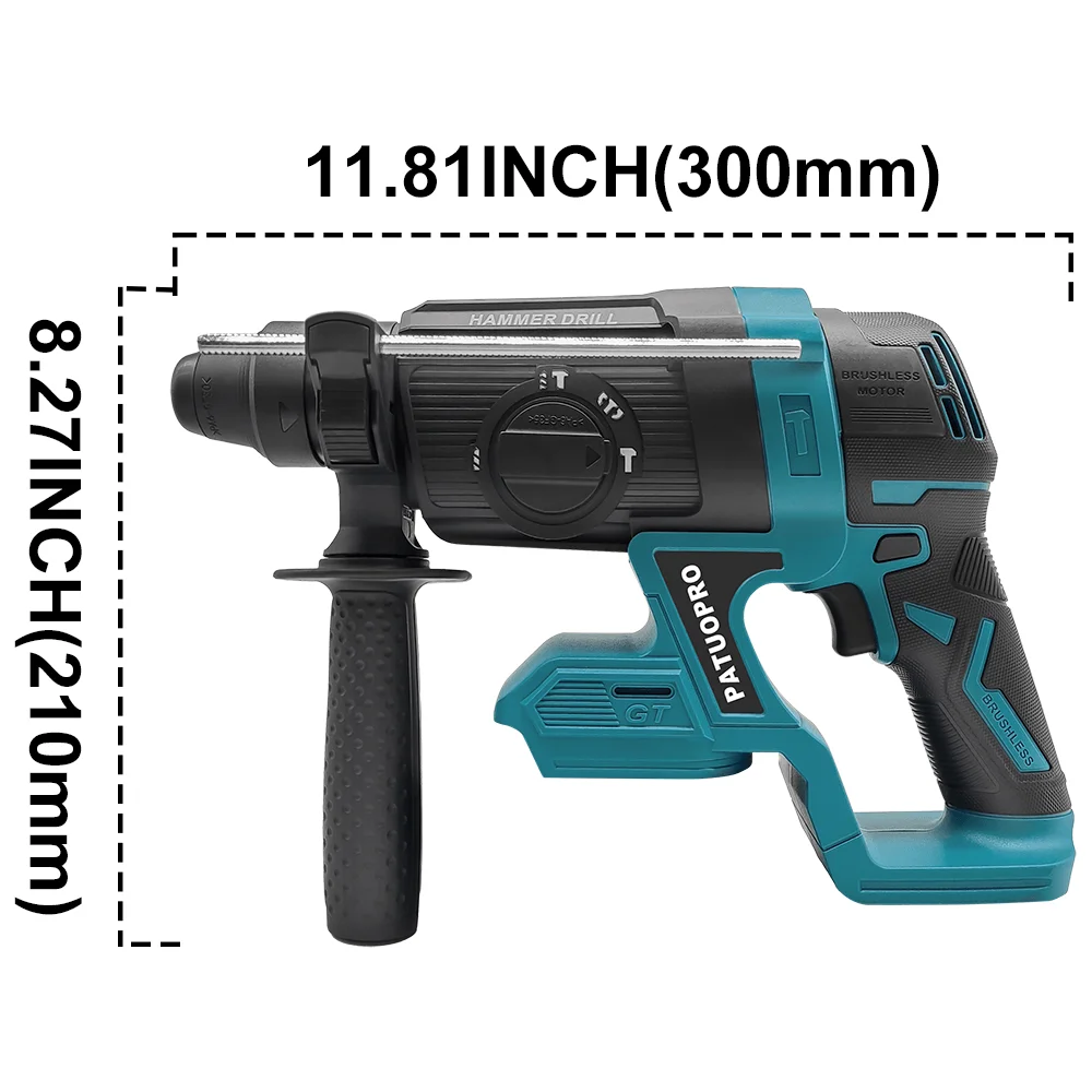 Marteau perforateur sans balais PATUOPRO 26 mm, 4 modes, SDS, rechargeable, outil électroportatif multifonction pour batterie Makita 18 V