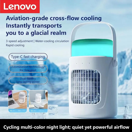 Lenovo New Home Air Cooler Small Desktop Usb Spray Fan  3-Speed Quiet Office Cooling Charging Student Dormitory Evaporative Fan