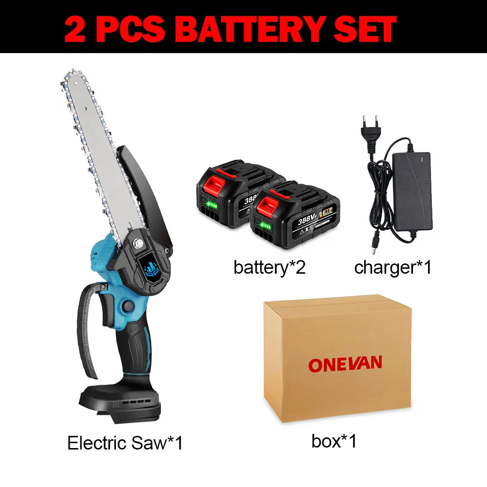 Tronçonneuse électrique sans balais ONEVAN 8 pouces 3000 W, tronçonneuse rechargeable, outil électrique pour le travail du bois pour batterie Makita 18 V