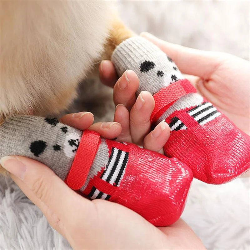 4pcs/lot Pet Dog Shoes Socks Anti-Slip Puppy Socks Warm Dog Boots Pet Paw Protectors for Small Dogs Pet Supplies