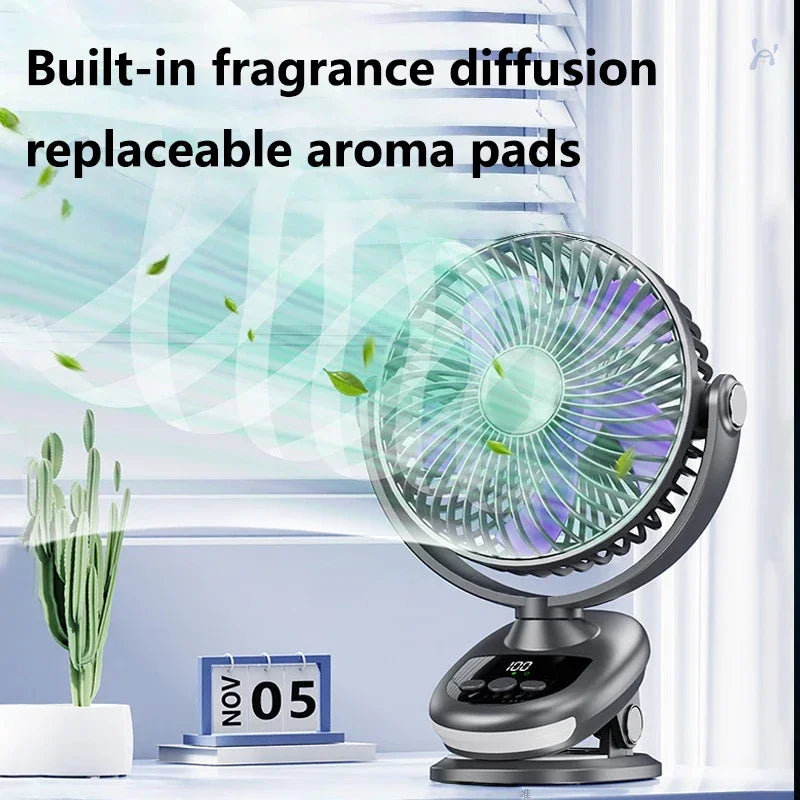 Lenovo stille circulatieventilator voor slaapkamer, USB-oplading, automatische zwenkfunctie, clip-on, digitaal display, ventilator voor kantoor, slaapzaal, bureau en nachtlampje
