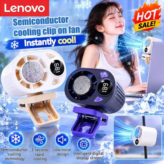 Lenovo 3 Seconds Rapid Cooling Ai Smart Air Cooler Clip-On Fan Bladeless Low Noise Semiconductor Cooling Clip Fan for Office Car