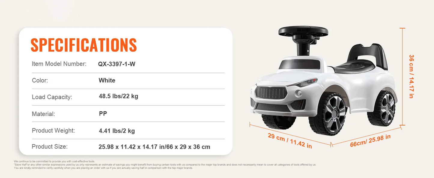 SucceBuy White/Pink Ride On Push Car Classic Sports Toy for Toddlers with Music Steering Wheel - Quality Shopping Centre