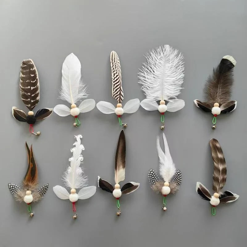 Lot de 3/5 plumes d'insectes artificiels de couleurs aléatoires, accessoires pour jouets à teaser pour chat, têtes de rechange pour cannes à pêche pour animaux