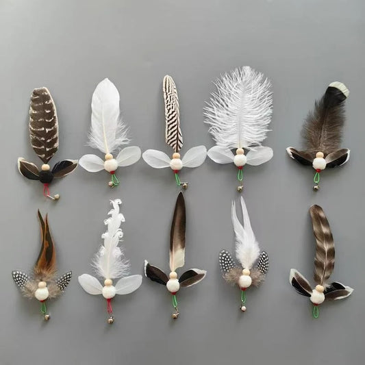 3pcs/5pcs Random Color Artificial Insect Feather Cat Toy Teaser Stick for Changing Heads Feather Pet Toys Wand Accessories