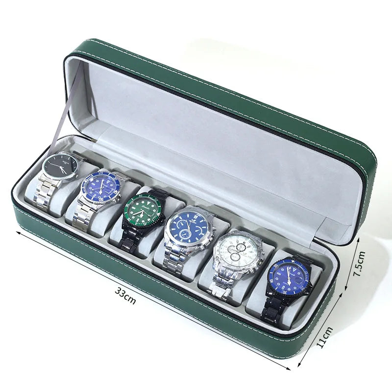 12/10/6 Slot Watch Organizer Box, Zippered Travel Case Luxury PU Leather Watch Storage Box,  Watch Collection Display Holder