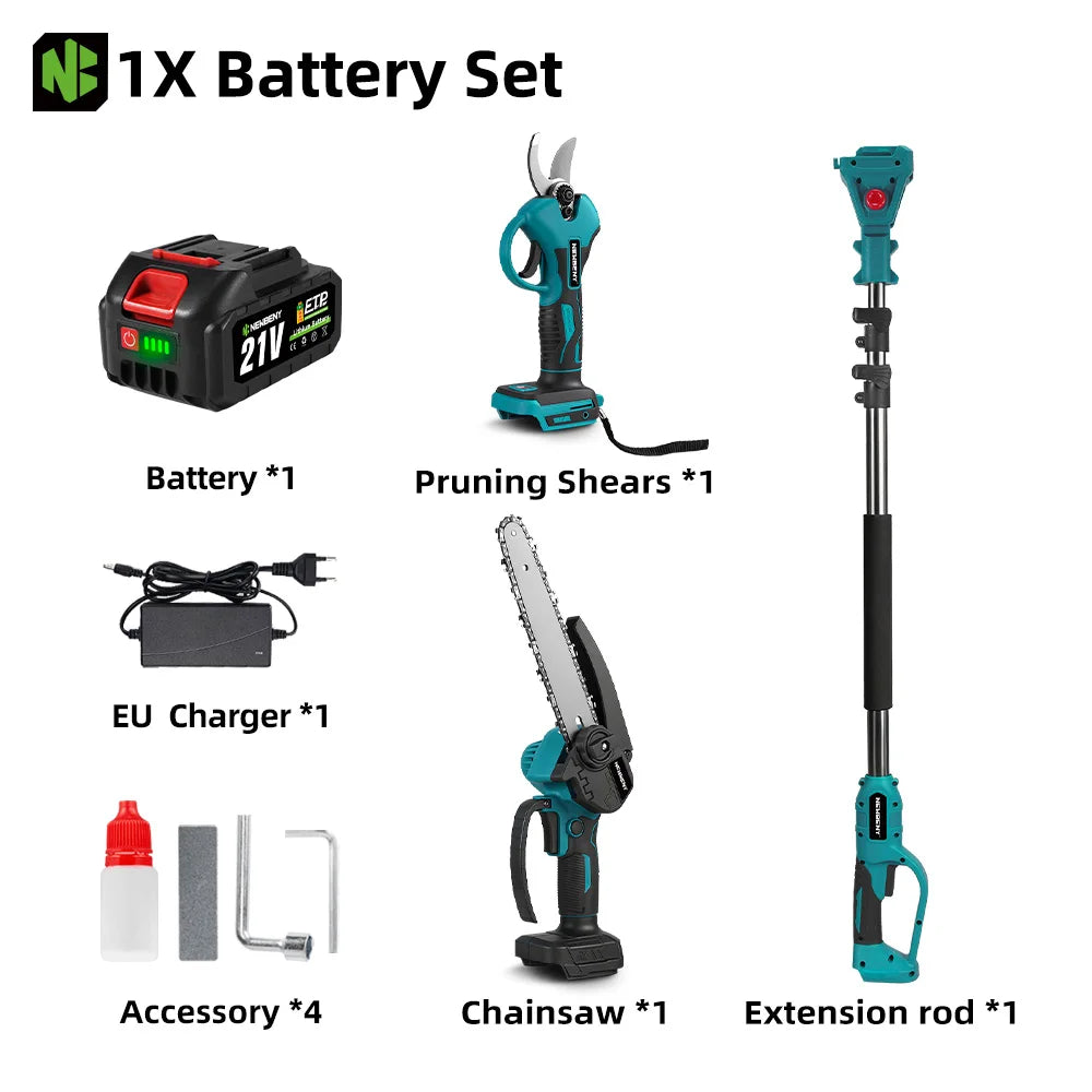 NEWBENY Brushless Electric Chainsaw Telescoping Pole 4IN1 High Branch Saw Woodworking Pruning Power Tool For 21V 18V  Battery Pin