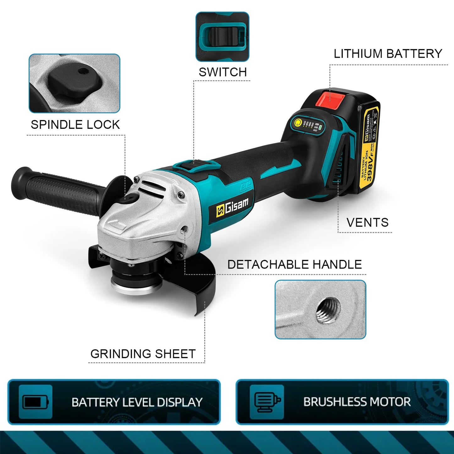 125mm M14 Brushless Angle Grinder Cordless Electric Angle Grinder Power Tool for Makita 18V Battery