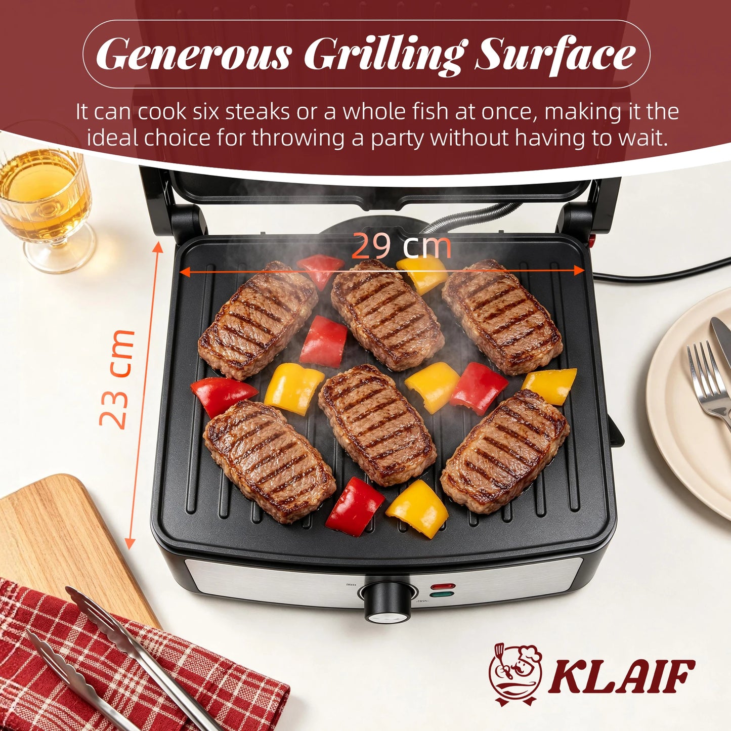 Fast Heating 2200W Indoor Grill Steak Maker, 180° Flat Open Multi-function Sandwich Press with Easy Clean Non-stick Plate
