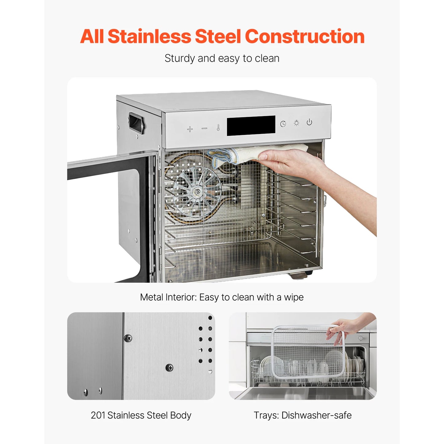 SucceBuy Food Dehydrator Machine 6 8 Stainless Steel Tray 400W Electric Food Dryer with Adjustable Temperature & 24-Hour Timer