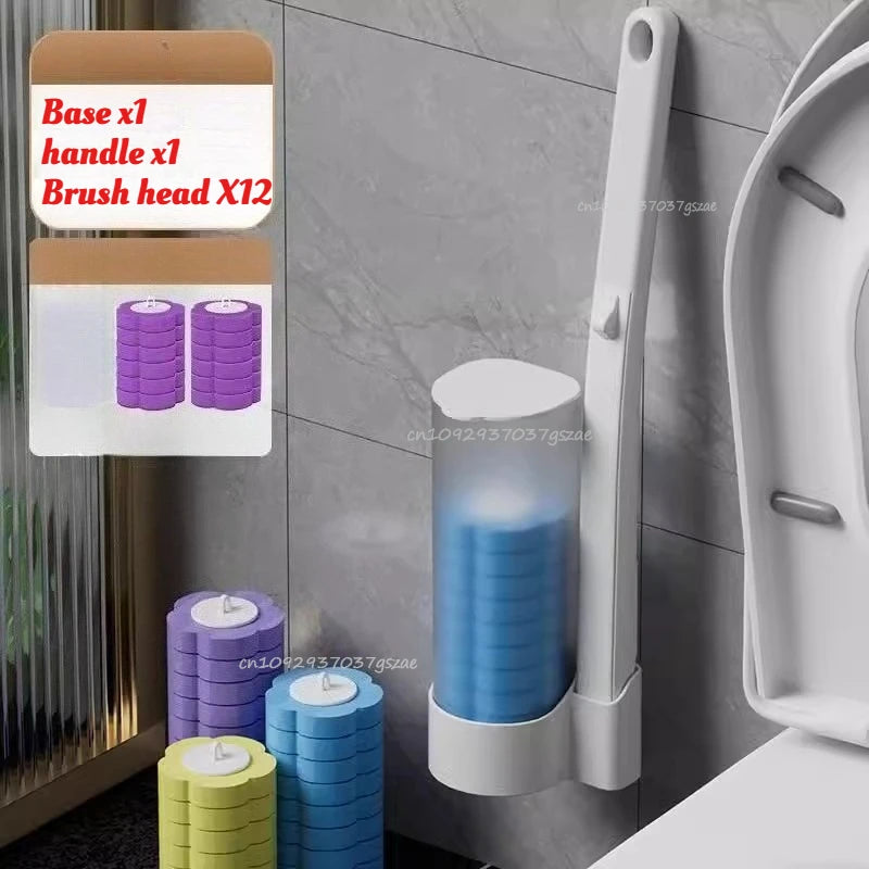 Disposable Toilet Brush Set Comes with Toilet Cleaner Long-Handled Cleaning Tool Replacement Head Sterile Cleaning Brush Head