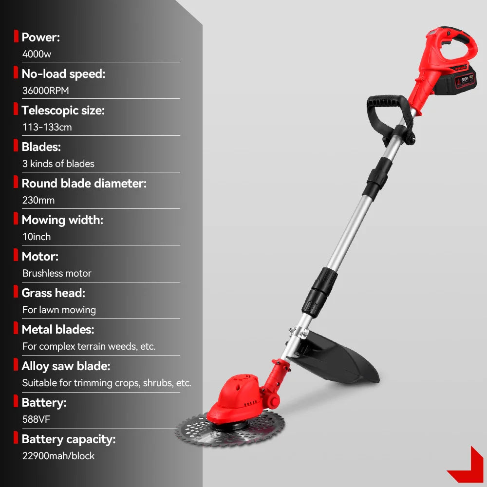 Tondeuse à gazon électrique sans fil ONEVAN 10 pouces, coupe-bordures à moteur sans balais, outil de jardinage à longueur réglable pour batterie Makita 18V