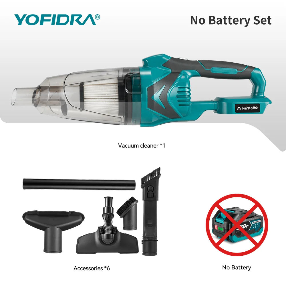 Aspirateur électrique portatif sans fil YOFIDRA 1500 W, outil de nettoyage rechargeable pour la maison, la voiture et les poils d'animaux, pour batterie Makita