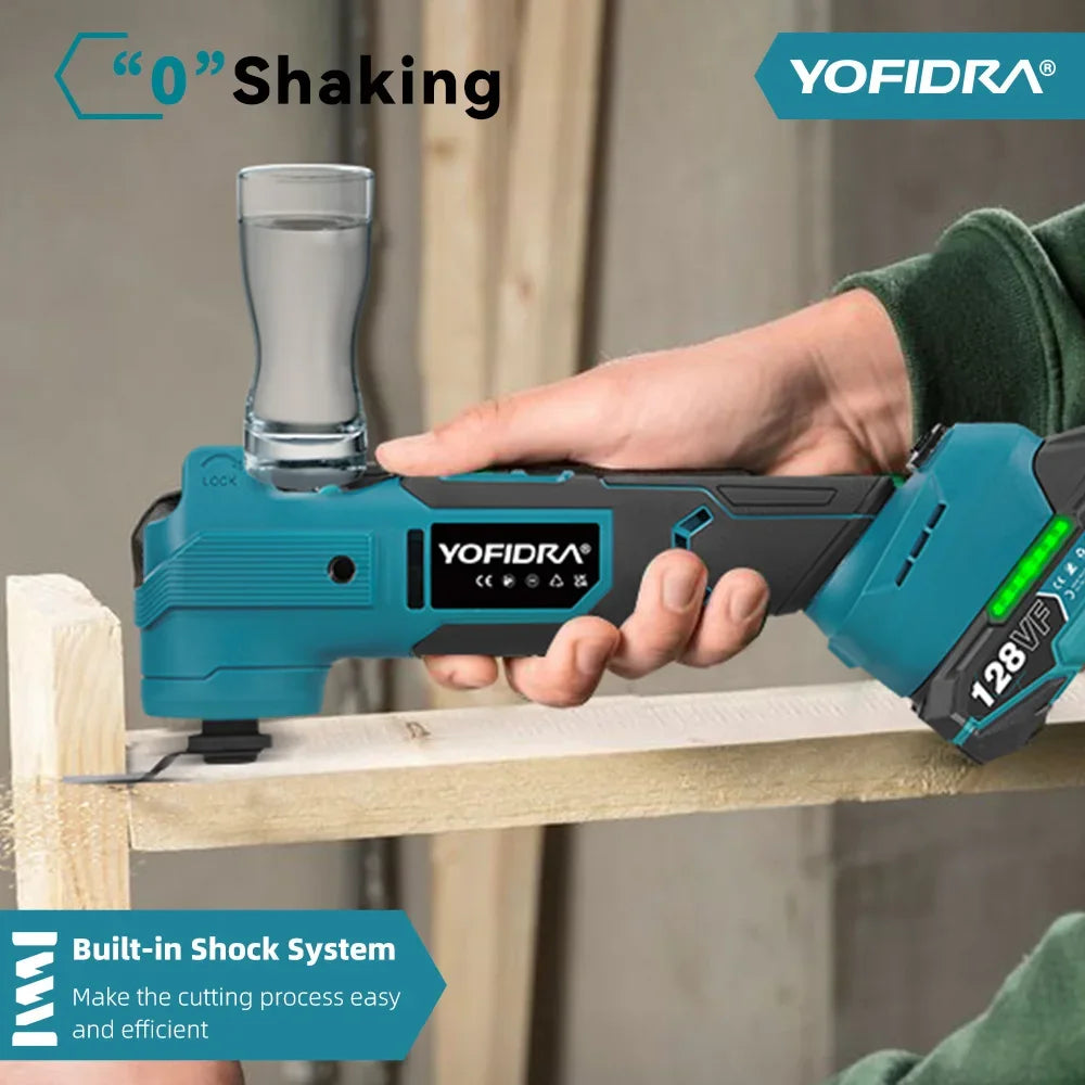 YOFIDRA 1000W Borstelloze Elektrische Oscillerende Multitool AI Snelheidsregeling Accu-gereedschap voor Houtbewerking Geschikt voor Makita Accu