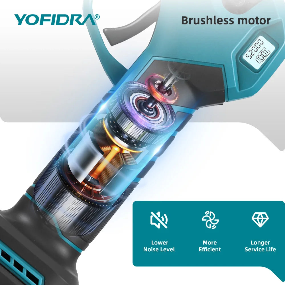 YOFIDRA 30MM Brushless Shearing Scissors 2 Gears Cordless Garden Fruit Tree Branch Pruning Power Tools For Makita Battery Pin