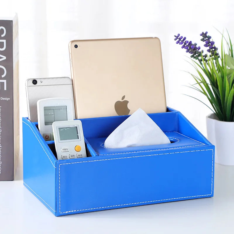 Multifunctional Tissue Box with Stationery Remote Control Box, Decorative Tissue Pen Remote Organizer for Home/Office/Restaurant