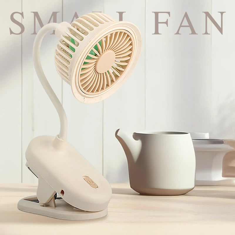 Lenovo USB oplaadbare clip-on kleine ventilator, 360° verstelbare mini-ventilator op batterijen, krachtige wind, flexibele nek, stille desktopventilator