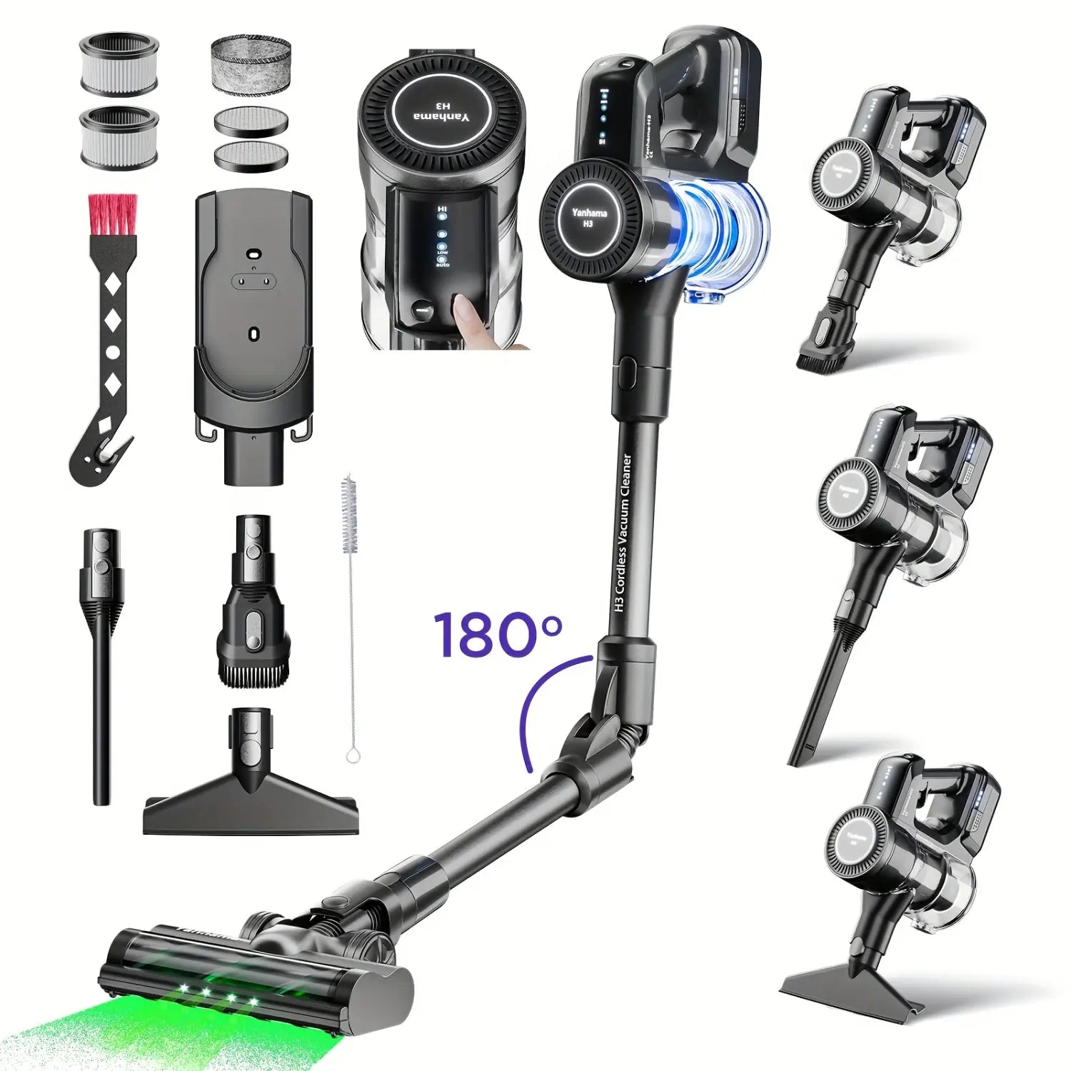 550W High Performance Cordless Vacuum Cleaner 45000Pa 7 Filtration 4 Suction Modes 1.6L Stick Vacuum Cleaner 60 Minutes