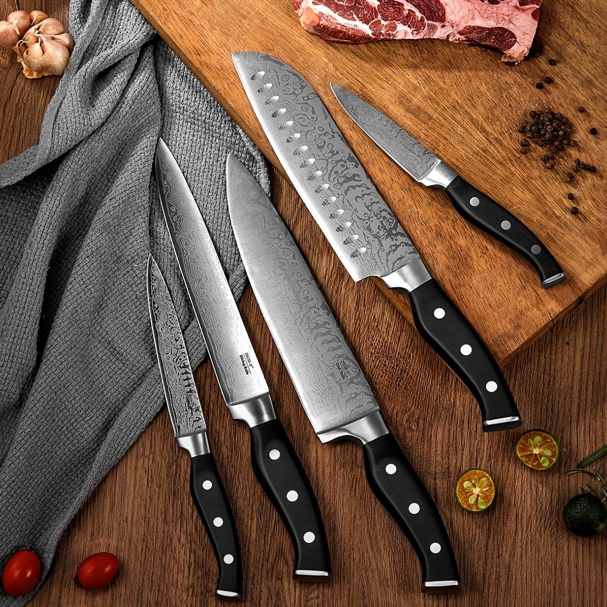 14pcs Kitchen Knife Set With Built-in Sharpener, Kitchen Knives With Unique Waved Pattern, Non-slip Handle, Black - Quality Shopping Centre