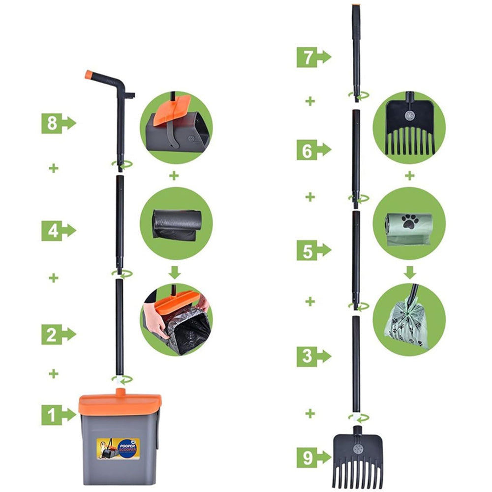 Lightweight Portable Dog Poop Picker with Trash Can Rake & Waste Holder - Heavy-Duty Waste Scooper for Easy Cleanup on Lawn, Grass, Dirt & Gravel - Quality Shopping Centre