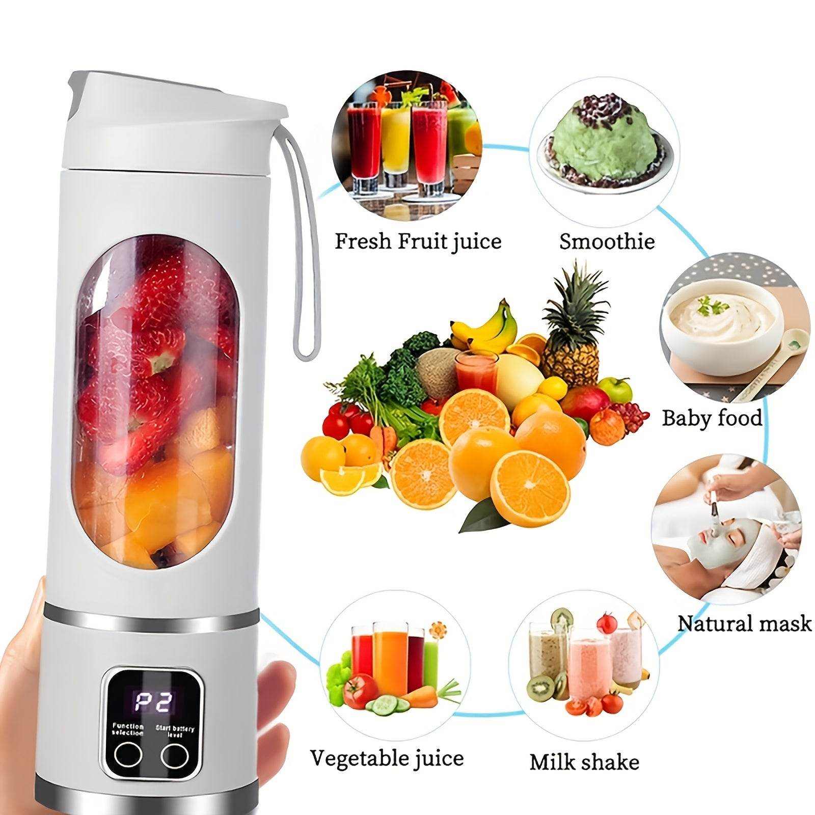 Aisutha Multifunctional Portable Juicer Cup with 450ml Capacity USB Charging Home, Outdoor Travel Can Be Used At Any Time Powerful Dual-power Motor Juicer Compact Design Fresh Drink, Can Be Used As Christmas, New Year Gift - Quality Shopping Centre