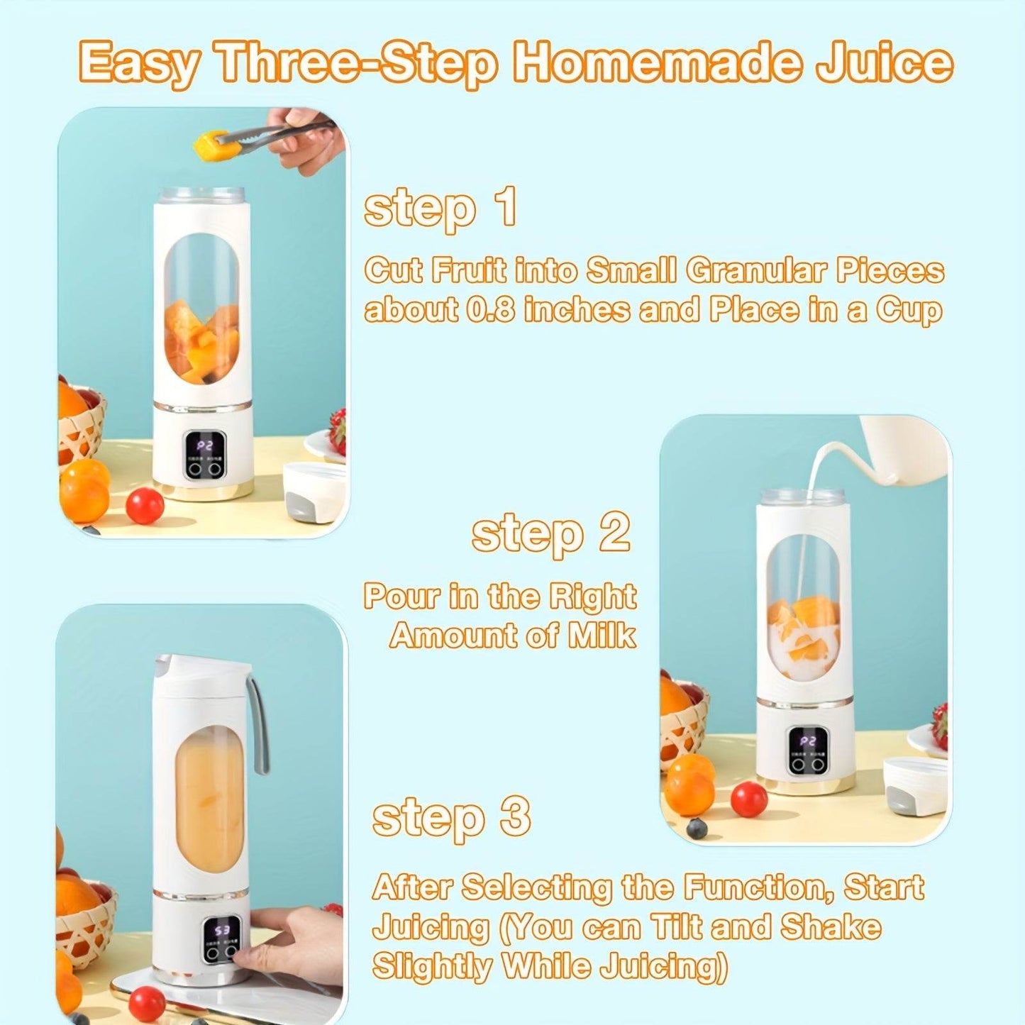 Aisutha Multifunctional Portable Juicer Cup with 450ml Capacity USB Charging Home, Outdoor Travel Can Be Used At Any Time Powerful Dual-power Motor Juicer Compact Design Fresh Drink, Can Be Used As Christmas, New Year Gift - Quality Shopping Centre