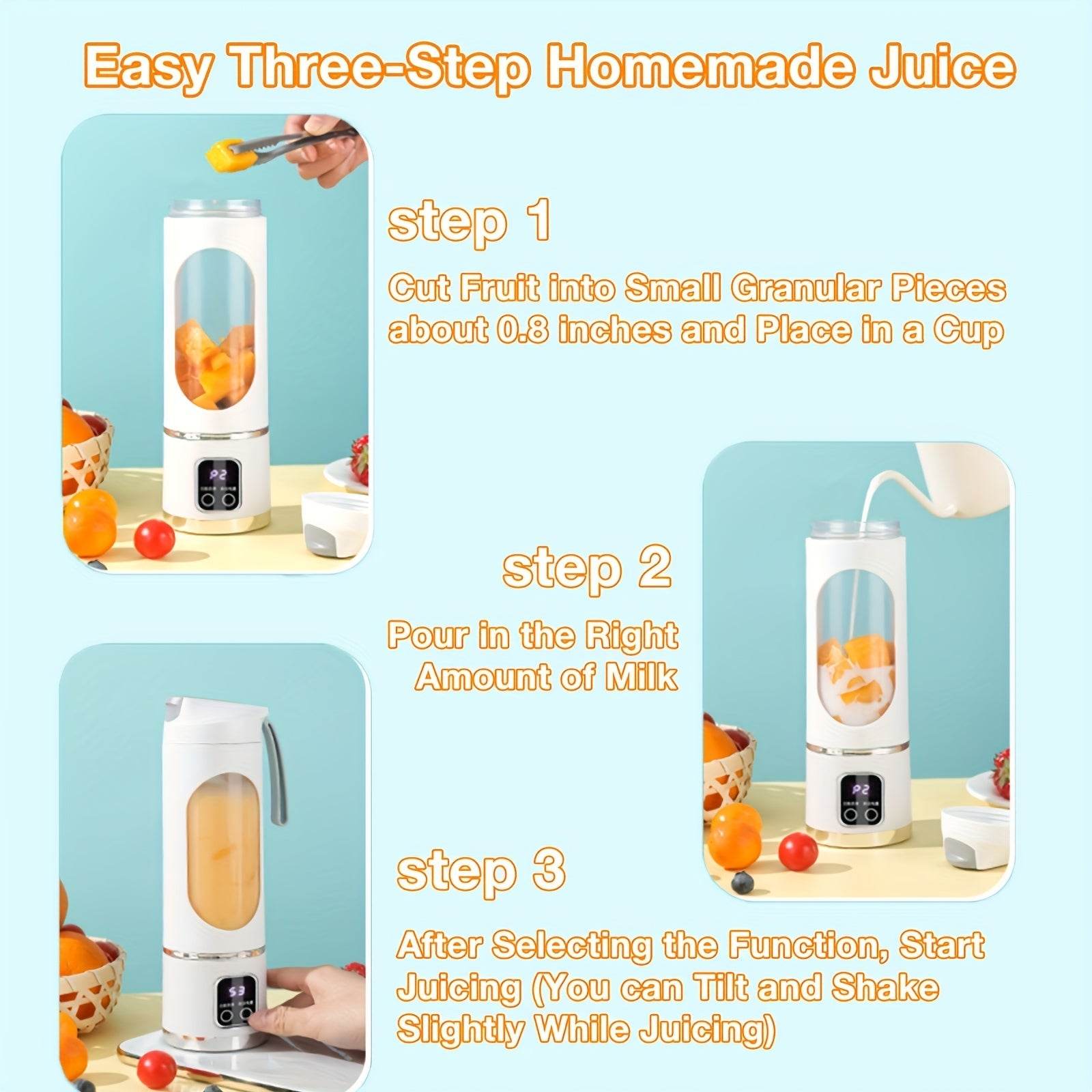 Aisutha Multifunctional Portable Juicer Cup with 450ml Capacity USB Charging Home, Outdoor Travel Can Be Used At Any Time Powerful Dual-power Motor Juicer Compact Design Fresh Drink, Can Be Used As Christmas, New Year Gift - Quality Shopping Centre